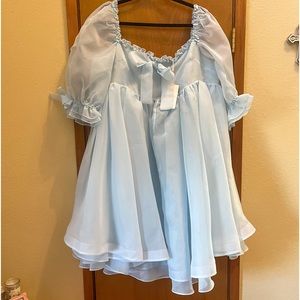 Selkie Pale Blue Puff Sleeve Midi Dress